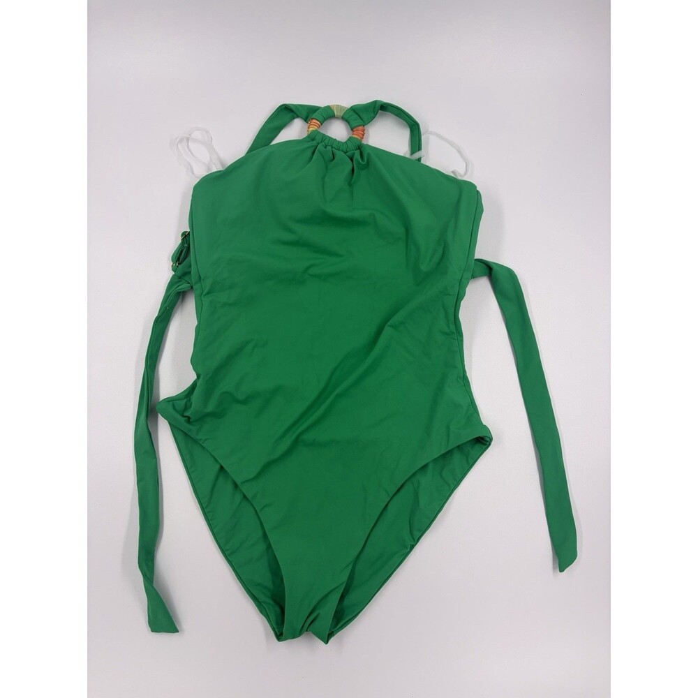 BECCA by Rebecca Virtue Baja Mar High Neck One Piece Swimsuit Sz L Green NWT